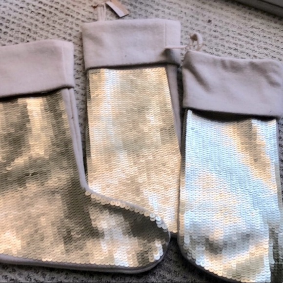 WEST ELM 3 GOLD SEQUIN CHRISTMAS STOCKINGS NWT - Picture 4 of 5